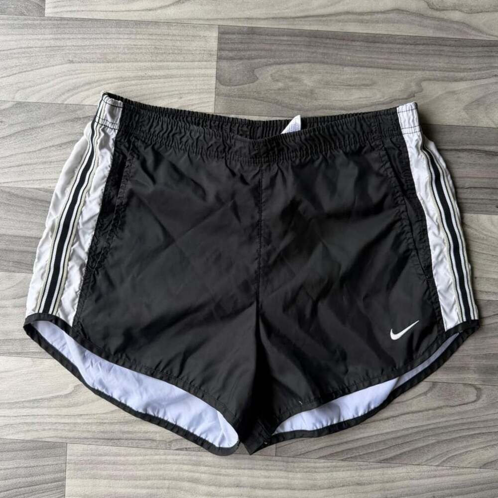 Nike Y2K Running Shorts Size M Black White Striped Athletic Shorts